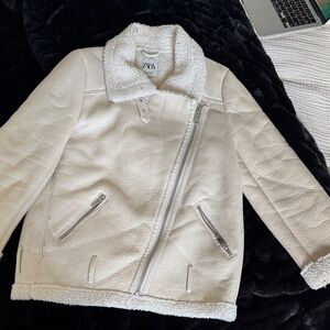 Zara Off-White Shearling Biker Jacket